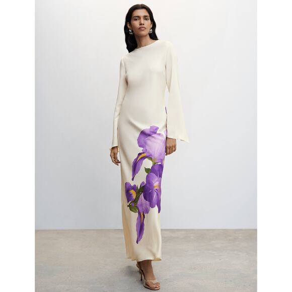 MANGO Floral Print Maxi Dress NWT | White & Purple Long Dress - Picture 10 of 16